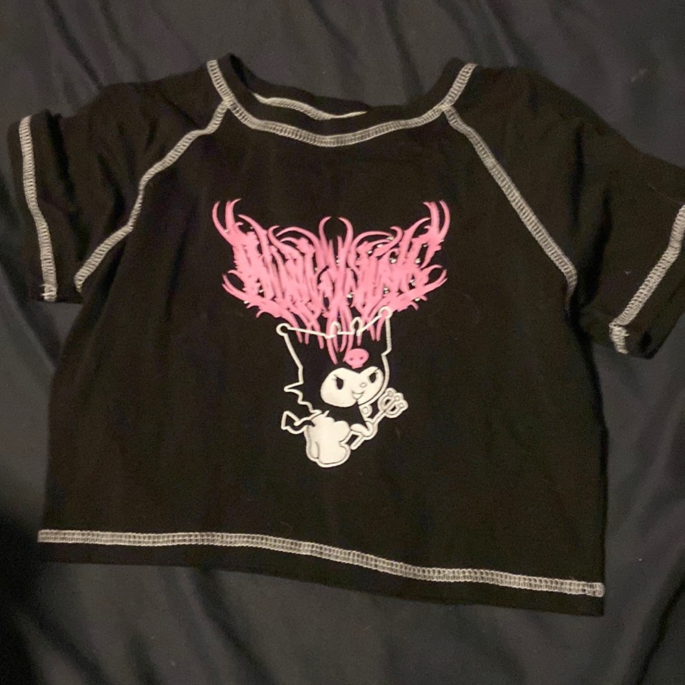 Kuromi Sanrio black and pink crop top baby tee